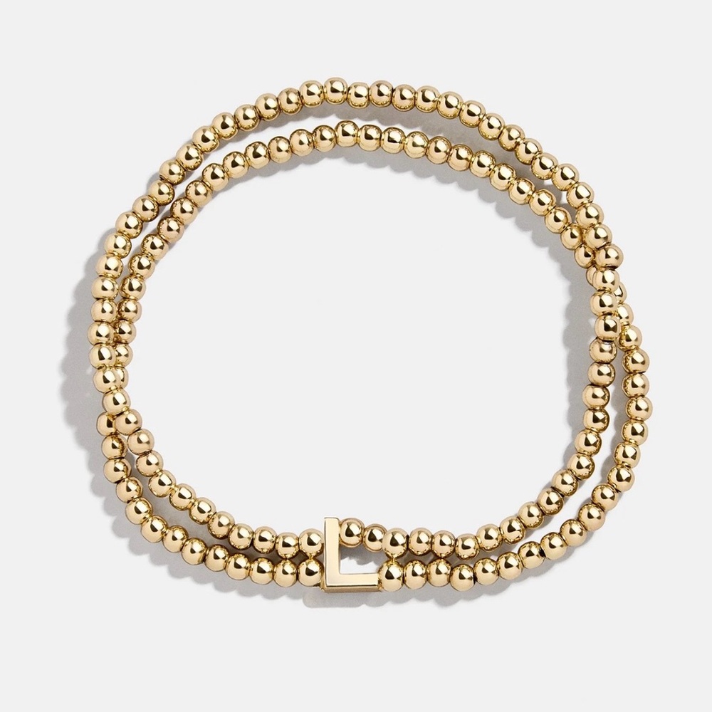 BaubleBar Ivy Initial Pisa Gold Beaded Bracelet, Letter L